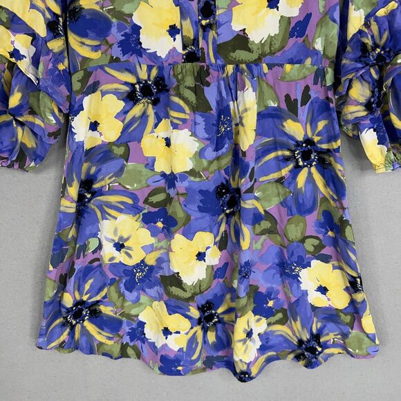 Fig and Flower Dress Womens Small Purple Yellow Boho Ruffle Layer Flowy Feminine - Picture 3 of 14